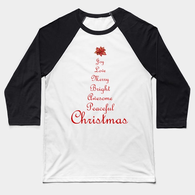 Christmas Tree Word Art Script Typography in Red Baseball T-Shirt by Star58